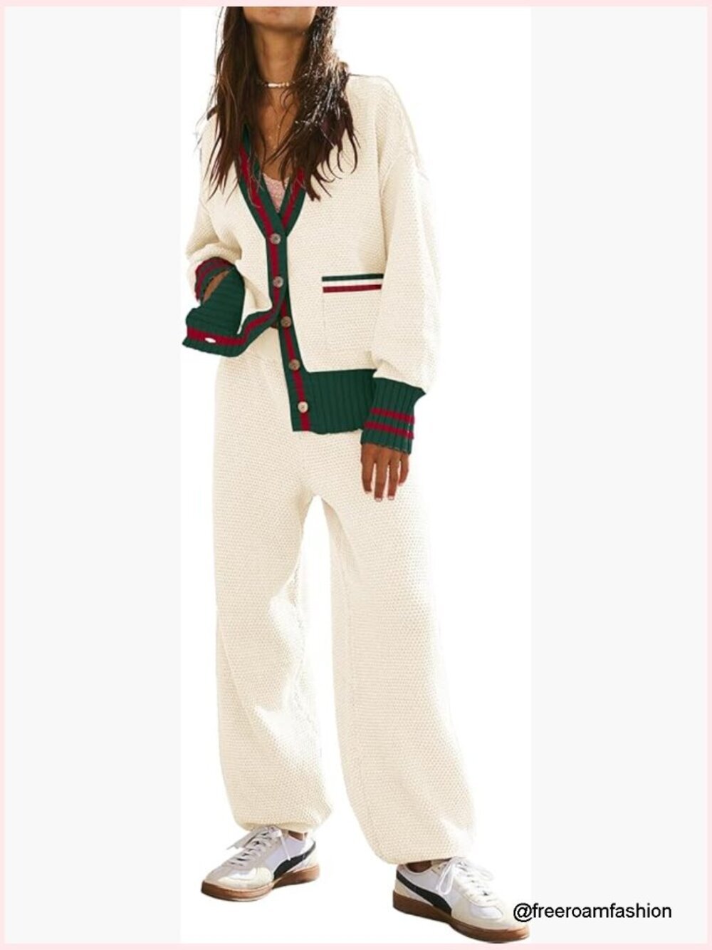 2 Piece Lounge Set Cardigan Sweater Pants V Neck Knit Loungewear Set